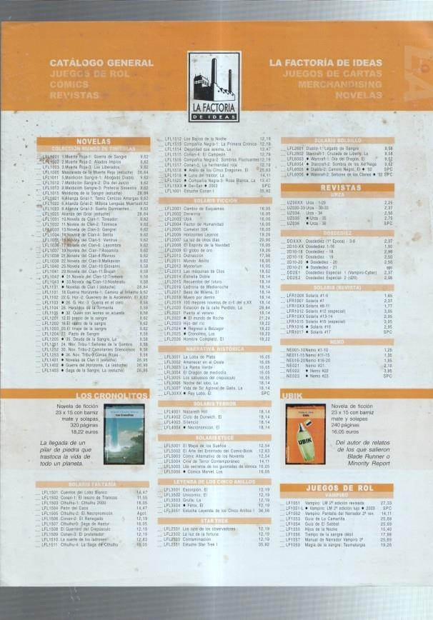 Hoja catalogo de La Factoria de Ideas