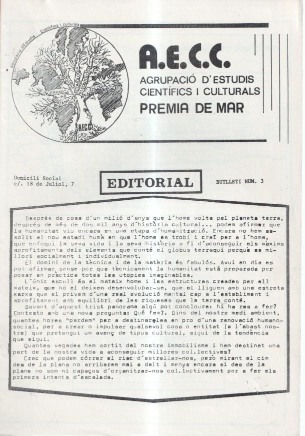 A.E.C.C. agrupacion d'estudis cientifics i culturals de premia de mar numero 3 (18.7.1977)