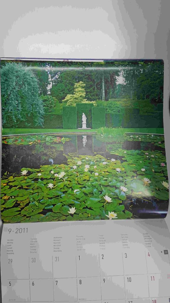 Calendario / Kalender / Calendrier / Calendar: 2011 : Gardens (Jardines)  by Tom Mackie - lamina 09, Garden Lily Pond, England