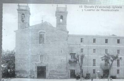 Postal: Album de RUZAFA año 1921: Iglesia y cuartel de Monteolivete