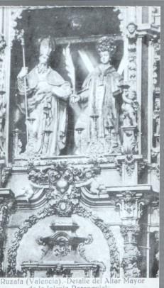 Postal: Album de RUZAFA año 1921: Detalle del Altar Mayor de la Iglesia Parroquial
