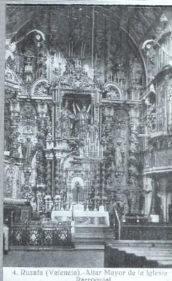 Postal: Album de RUZAFA año 1921: Altar mayor de la Iglesia Parroquial