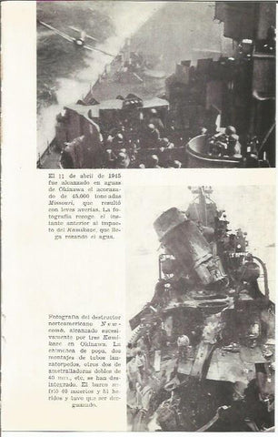 LAMINA 27067: El acorazado Missouri en Okinawa en 1945 y fotografia del destructor New-comb