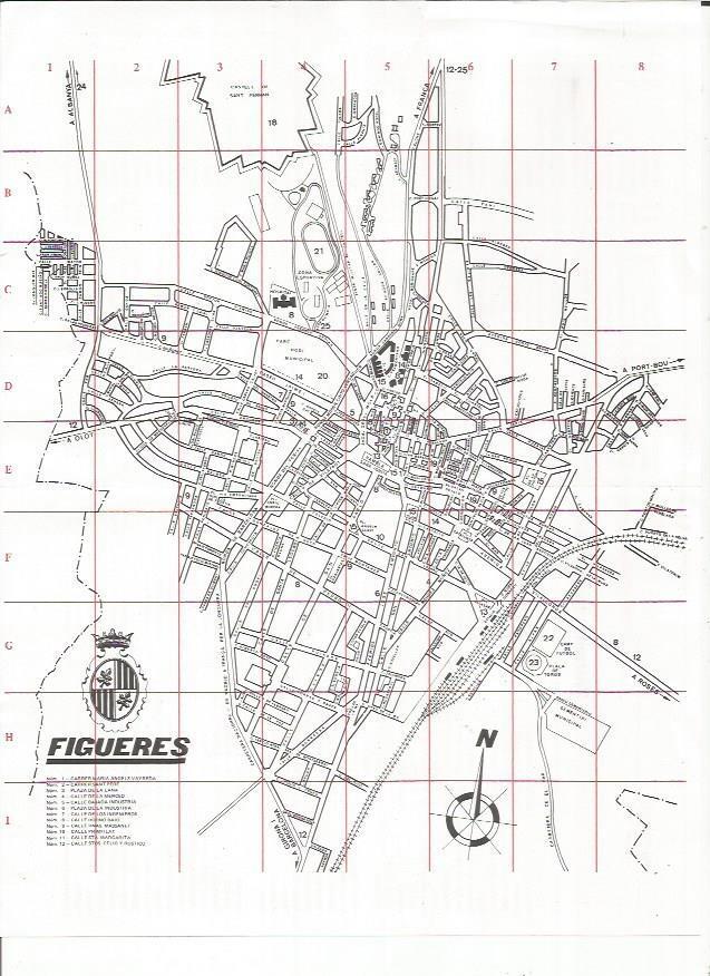 LAMINA 27122: Plano de Figueres con relacion de calles en trasera