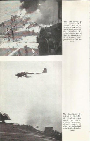 LAMINA 27064: El portaaviones Saratoga alcanzado y kamikaze incendiado