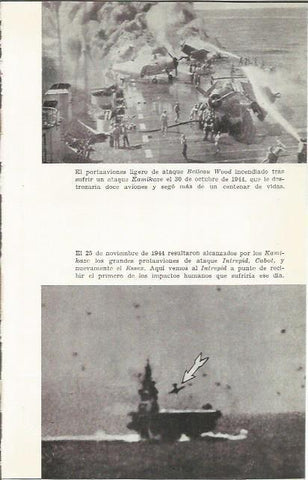 LAMINA 27063: Portaaviones Belleau Wood incendiado y Ataque del 25 de noviembre de 1944