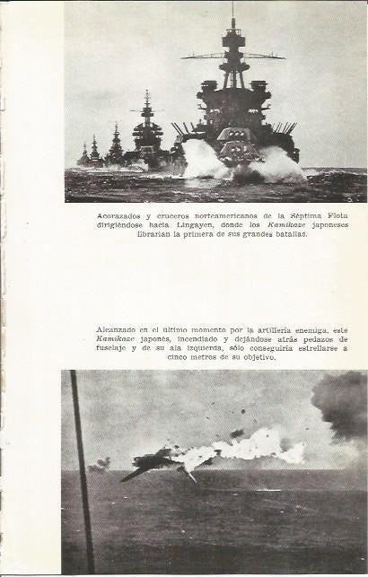 LAMINA 27062: Barcos norteamericanos en Lingayen y kamikaze incendiado