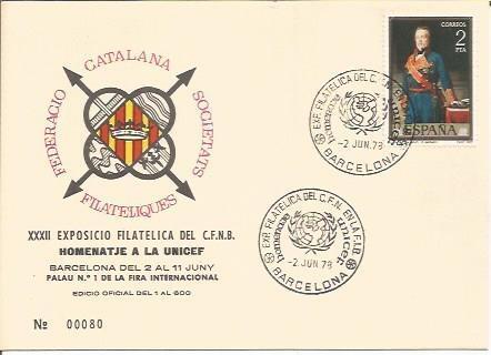 TARJETA FILATELICA 0089: XXXII Exposicio Filatelica del CFNB. Homenatge a la UNICEF. Barcelona. Numero de serie: 00080