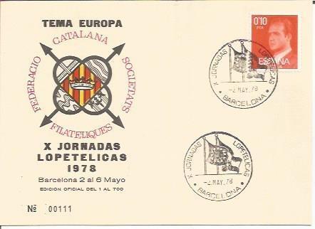 TARJETA FILATELICA 0084: X Jornadas Lopetelicas 1978. Barcelona. Numero de serie: 00111