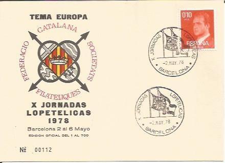 TARJETA FILATELICA 0083: X Jornadas Lopetelicas 1978. Barcelona. Numero de serie: 00112