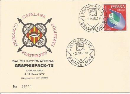 TARJETA FILATELICA 0081: GRAPHISPACK-78. Barcelona. Numero de serie: 00113