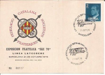 TARJETA FILATELICA 0070: Exposicion Filatelica SAE 78. Linea Latecoere. Numero de serie: 00137