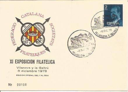 TARJETA FILATELICA 0098: XI Exposicion Filatelica. Vilanova i la Geltru. Numero de seri: 00108