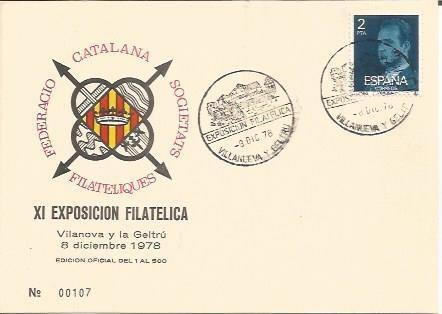 TARJETA FILATELICA 0099: XI Exposicion Filatelica. Vilanova i la Geltru. Numero de seri: 00107