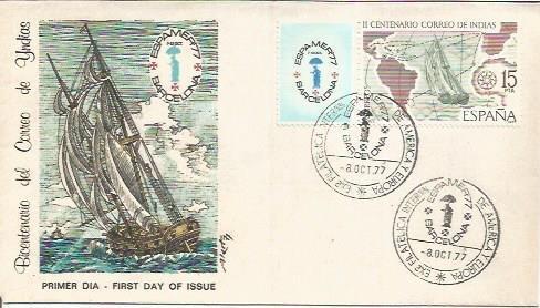 TARJETA FILATELICA 0128: Sobre franqueado Bicentenario del Correo de Indias
