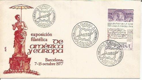 TARJETA FILATELICA 0127: Sobre con franqueos Exposicion Filatelica Internacional de America y Europa. Barcelona 7-13 octubre 1977