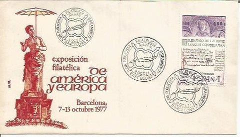 TARJETA FILATELICA 0127: Sobre con franqueos Exposicion Filatelica Internacional de America y Europa. Barcelona 7-13 octubre 1977