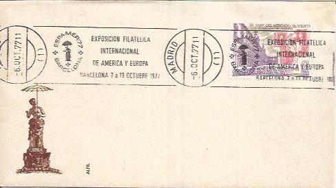 TARJETA FILATELICA 0123: Sobre franqueado Exposicion Filatelica Internacional de America y Europa. 7-13 octubre