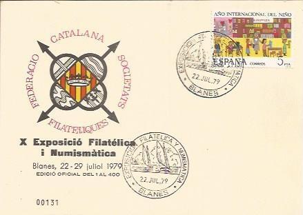 TARJETA FILATELICA 0115: X Exposicion Filatelica i Numismatica. Blanes. Numero de serie: 00131
