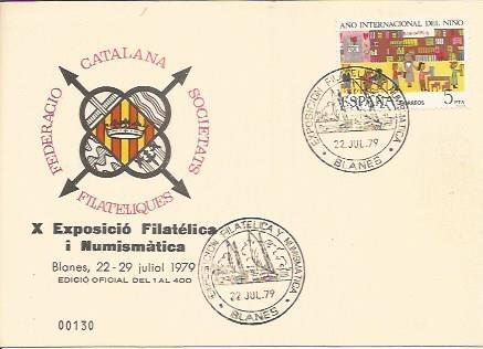 TARJETA FILATELICA 0114: X Exposicion Filatelica i Numismatica. Blanes. Numero de serie: 00130