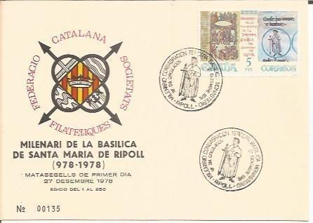 TARJETA FILATELICA 0101: Milenari de la Basilica de Santa Maria de Ripoll. Numero de serie: 00135