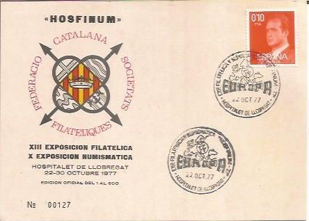 TARJETA FILATELICA 0026: XIII Exposicion Filatelica. Hospitalet de Llobregat 22-30 octubre. Numero de serie: 00127