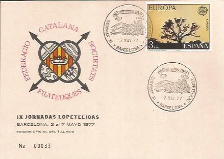TARJETA FILATELICA 0011: IX Jornadas Lopetelicas. Barcelona 2 al 7 mayo. Numero de serie: 00033