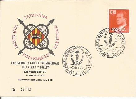 TARJETA FILATELICA 0006: Exposicion filatelica internacional de America y Europa. Espamer'77. Numero de serie: 00112