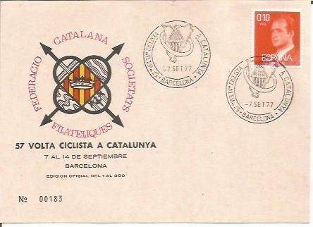 TARJETA FILATELICA 0005: 57 Volta ciclista a Catalunya. Barcelona 7 al 14 septiembre. Numero de serie: 00183