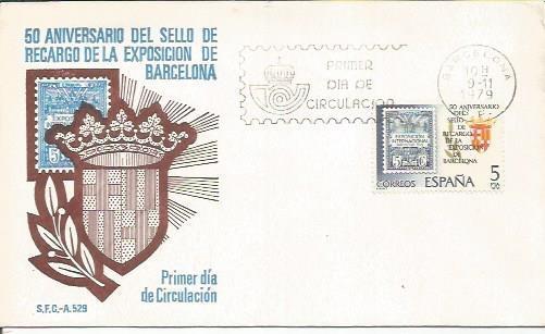 TARJETA FILATELICA 0129: Sobre franqueado 50 Aniversario del Sello de Recargo de la Exposicion de Barcelona
