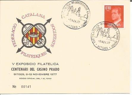 TARJETA FILATELICA 0034: V Exposicio Filatelica. Centenari del Casino Prado. Sitges. Numero de serie: 00141