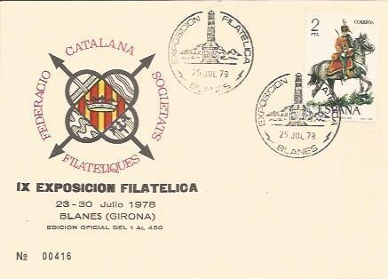 TARJETA FILATELICA 0056: IX Exposicion Filatelica. Blanes. Numero de serie: 00416
