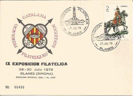 TARJETA FILATELICA 0055: IX Exposicion Filatelica. Blanes. Numero de serie: 00406