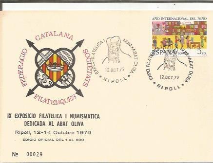 TARJETA FILATELICA 0041: IX Exposicio Filatelica i Numismatica dedicada al Abat Oliva. Ripoll. Numero de serie: 00029