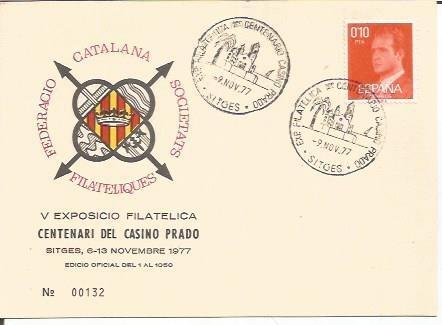 TARJETA FILATELICA 0033: V Exposicio Filatelica. Centenari del Casino Prado. Sitges. Numero de serie: 00132