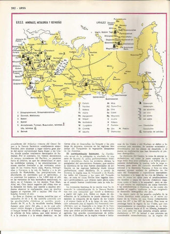 LAMINA MONITOR 0886: Mapa de minerales, metalurgia y refinerias de la URSS