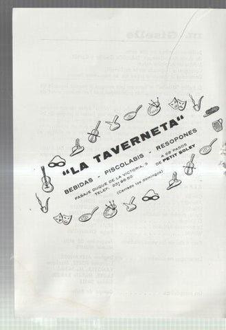 El Liceo: Lamina/pagina numerada 07: propaganda firma comercial LA TAVERNETA en pasaje duque de la victoria