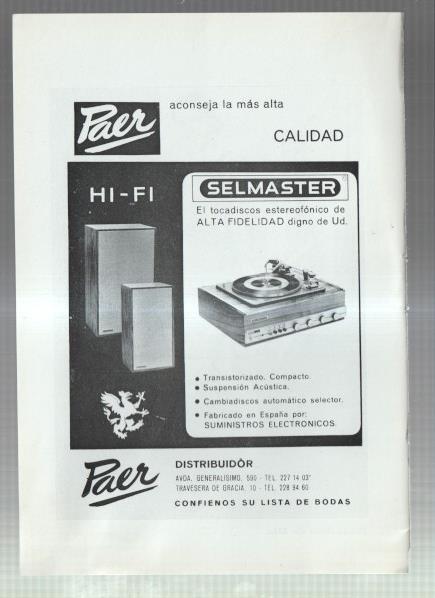 El Liceo: Lamina/pagina numerada 15: artista JACQUELINE DE MIN y firma comercial PAER: selmaster tocadisco