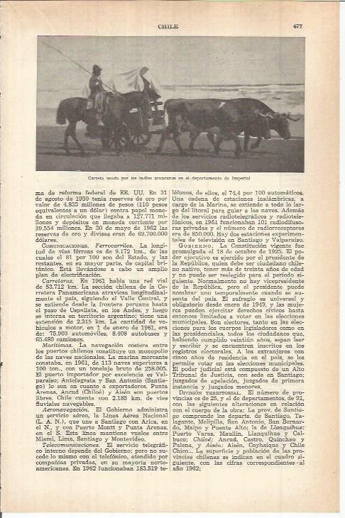 LAMINA ESPASA 38080: Carreta de los indios Araucanos en Chile