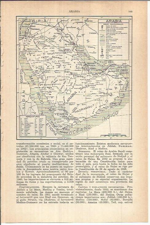 LAMINA ESPASA 37975: Mapa de Arabia