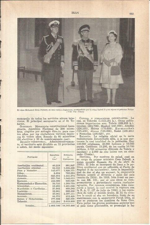 LAMINA ESPASA 38185: El sha de Persia con Isabel II