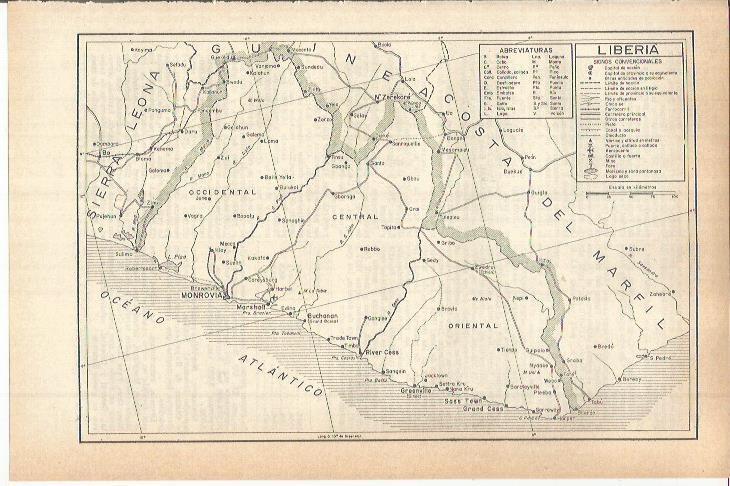 LAMINA ESPASA 38205: Mapa de Liberia