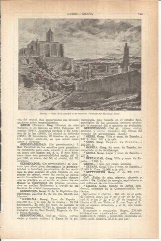LAMINA ESPASA 38158: Catedral y murallas de Girona, grabado de M. Rone