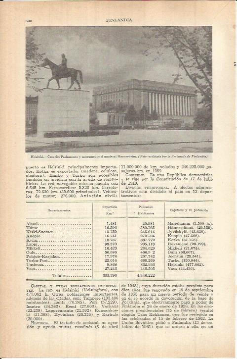 LAMINA ESPASA 38146: Casa del Parlamento en Helsinki, Finlandia