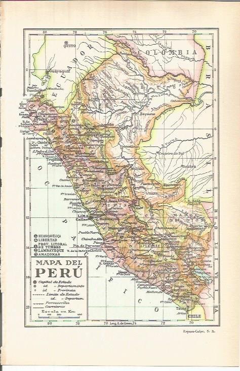 LAMINA ESPASA 37793: Mapa de Peru