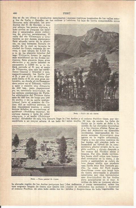 LAMINA ESPASA 37792: Vistas de Peru