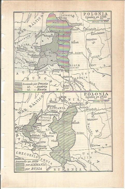 LAMINA ESPASA 37825: Mapa de Polonia en 1795 y 1922