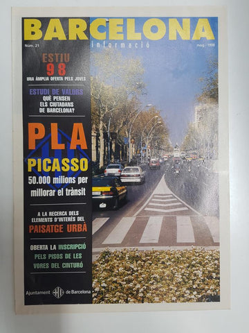 Revista Barcelona Informacio: num 21, maig 1998. Projecte Picasso (un pla per millorar la mobilitat urbana), Estudi de valors (que pensen els ciutadans de Barcelona)