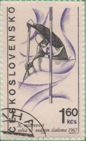 Sello E01423: hoja 91, Checoslovaquia: Sello Lila y gris, dentado. Acontecimientos Deportivos. 10º Mundial de eslálom de kayak, 1,60 Koruna