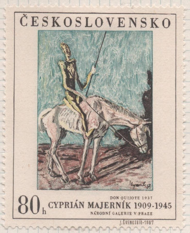 Sello E01453: hoja 93, Checoslovaquia: Sello Multicolor, dentado. Pinturas de la Galería Nacional de Praga. Don Quijote. Cyprian Majerník,1909-1945, 80 Haleru